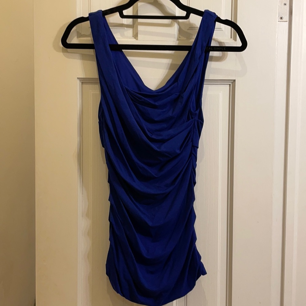 Express, deep blue tank top with ruched siding, NWT. Size small